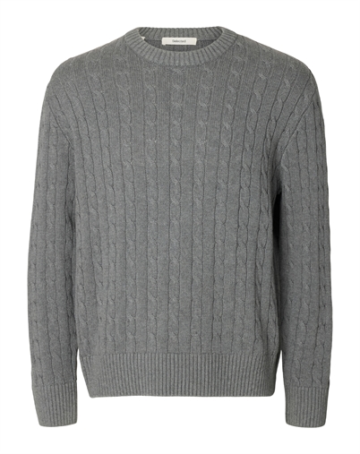 Selected - SLMBraun Cable Crew Strik - Medium Grey Melange 